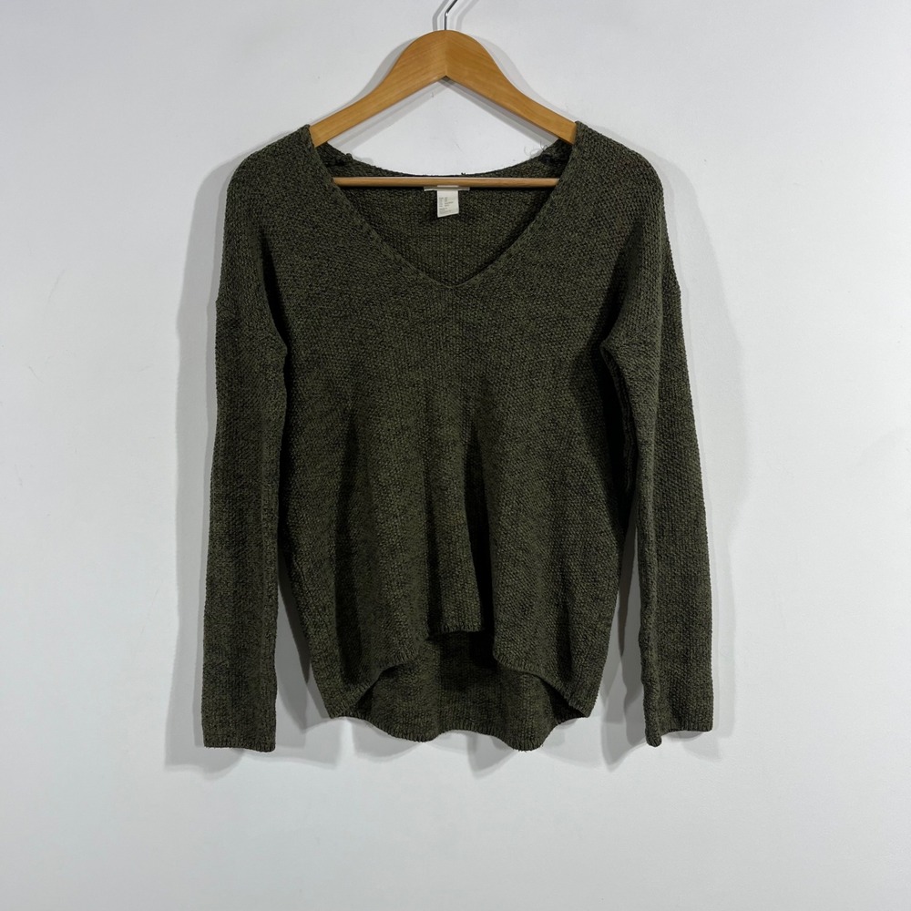 H&M Granola Grunge 90s Olive Green Textured Knit Sweater Pullover Womens XS Boho